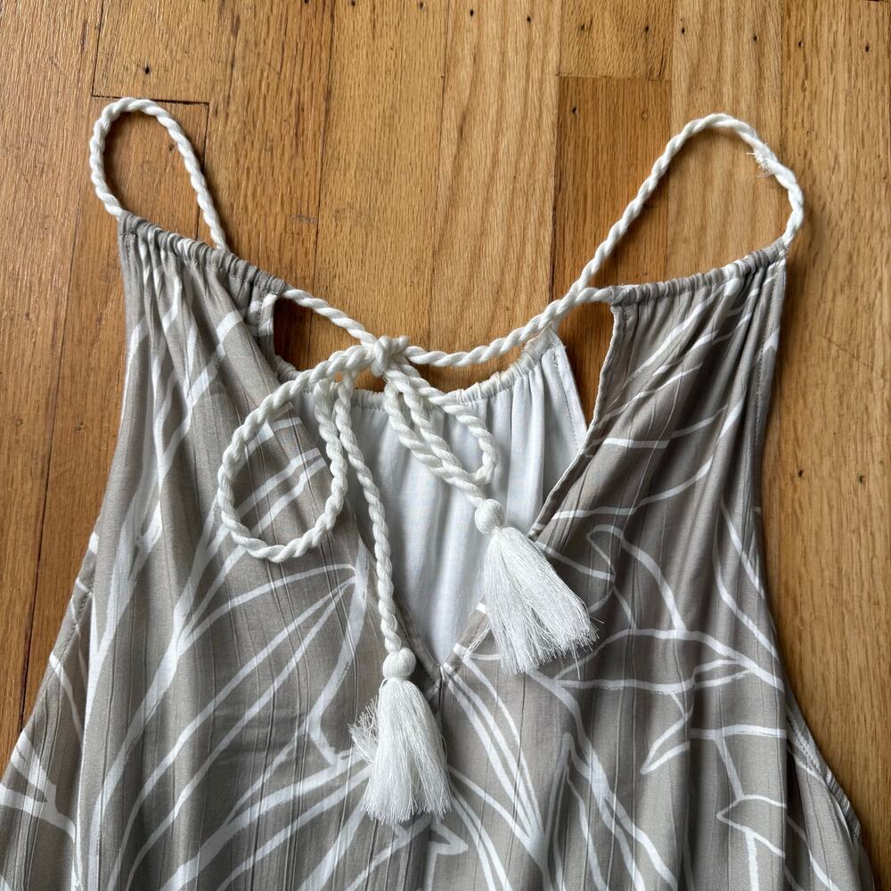 Bella Dahl Tropical Palm Print Halter Maxi Dress Cream Sz L Boho Beachy Resort - Picture 7 of 16